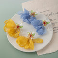 Yellow and Blue Sheer Petal Flower Dangle Earrings view 1