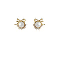 Gold Tone Bow White Pearl And Sunburst Stud Earrings view 5