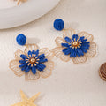 Seven Color Woven Flower and Gold Wire Statement Earrings view 3