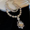 Silver Multi Layer Crystal Necklace Teardrop Pendant view 4