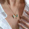 Multicolor Butterfly Pendant Necklace in Gold and Silver Tones view 2
