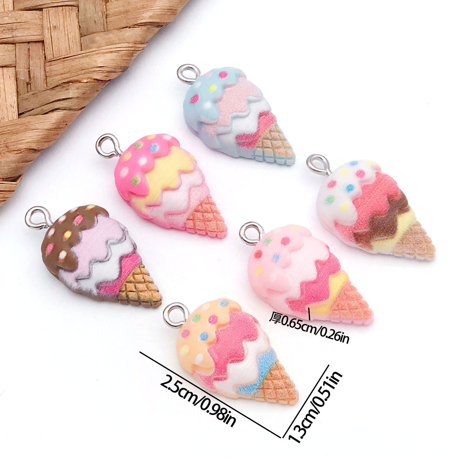 Cute Resin Ice Cream Popsicle Charm Pendant for Keychain Bag Decoration DIY