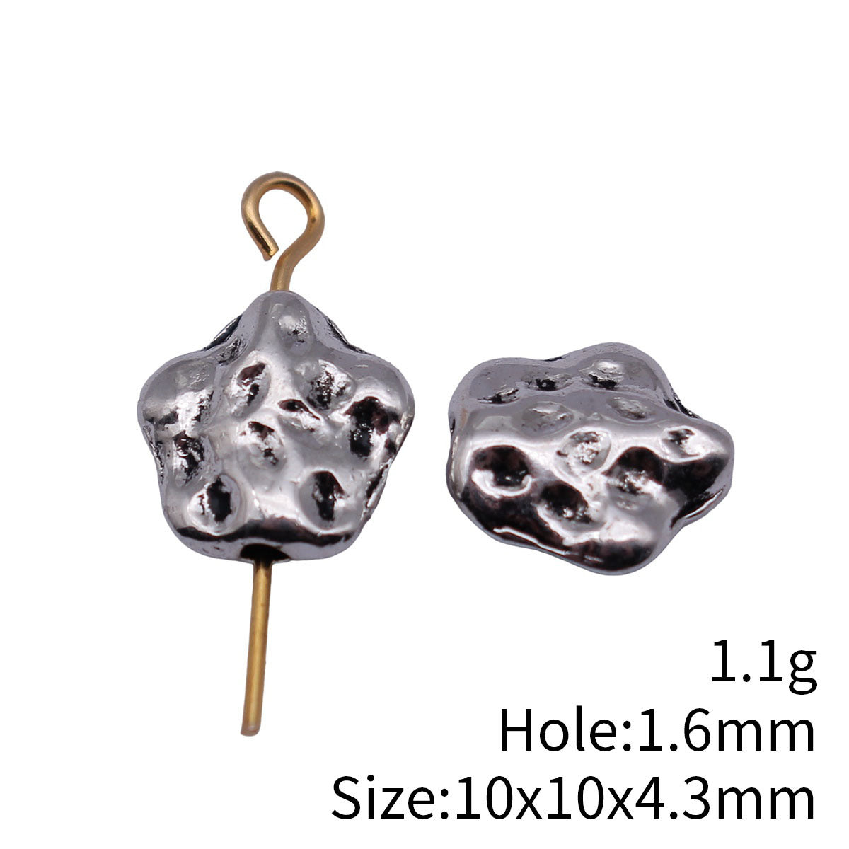 10x10x4.3mm 1.1g Antique Silver Tone Zinc Alloy Hammered Five Point Star Flat Spacer Beads for DIY Jewelry