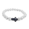 White Cross Bead Stretch Bracelet Black Cross Accent view 5