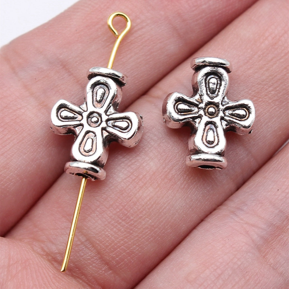 15x12.6x5.5mm 1.9g Antique Silver Zinc Alloy Cross Loose Metal Beads for Bracelet DIY Jewelry Making