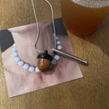 Wood Acorn And Silver Tone Bar Pendant Necklace Jewelry Design view 4