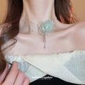 Pale Mint Mesh Flower Pearl Like Necklace And Earring Options view 2