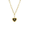 Black Enamel Heart Pendant Paperclip Chain Necklace view 5