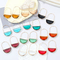 Gold Tone Semicircle Glass Long Wire Drop Earrings in Nine Colors view 1