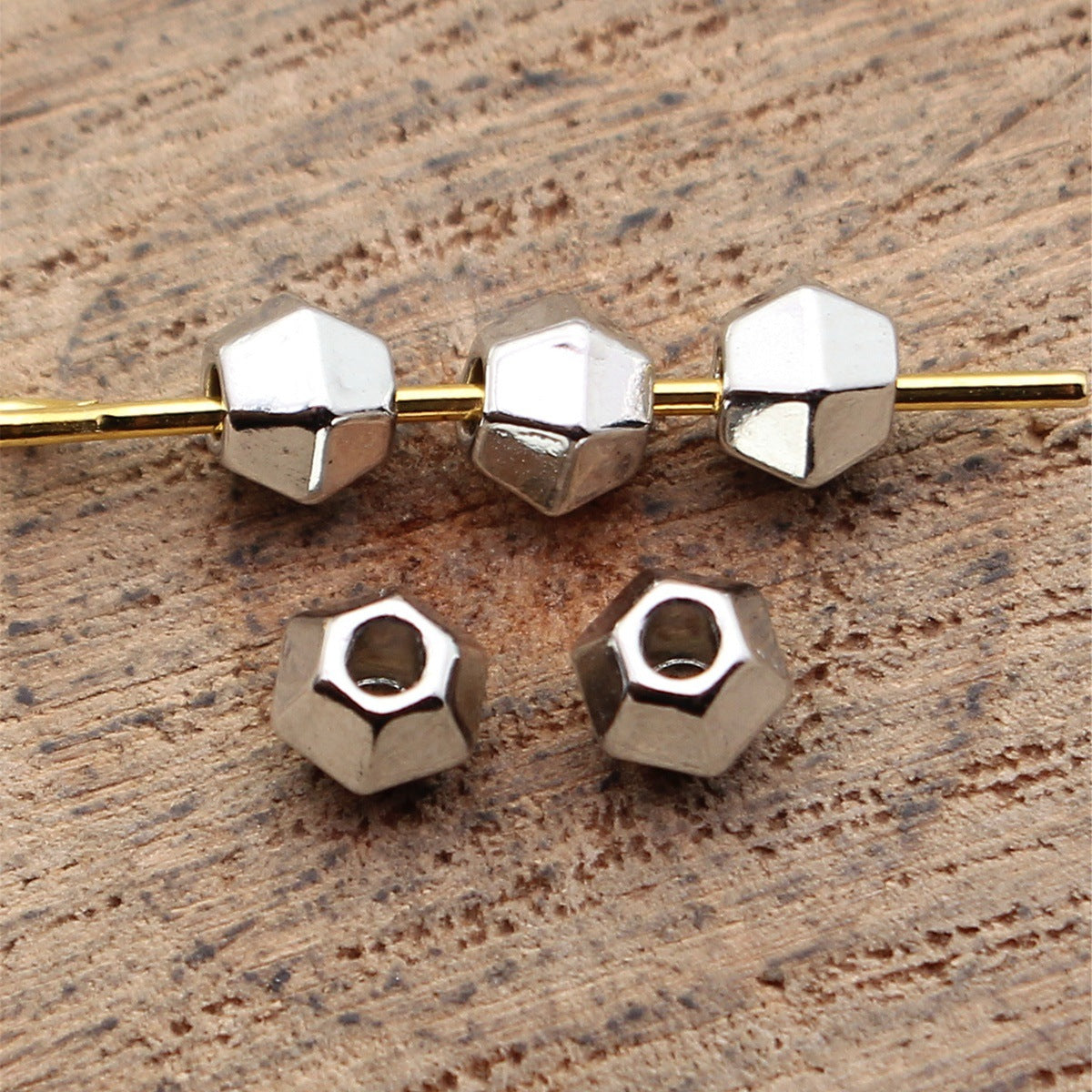 4.7x4.7x3.7mm 0.19g Multicolor Zinc Alloy Hexagon Geometric Polyhedron Loose Metal Beads for Bracelet Making