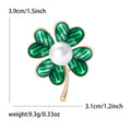 Enamel Four Leaf Clover Brooch Pearl Center Gold Stem Pin view 5