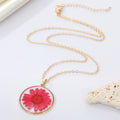 Gold Tone Round Clear Resin Dried Flower Pendant Necklaces in Four Colors view 2
