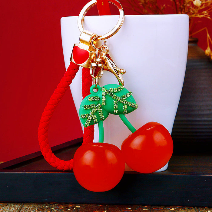 Jelly Double Cherry Keychains with Cord Sets and Loose Heart Loop Options