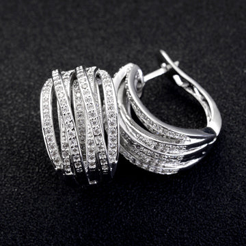 Five-Rail Pave Wide Hinged Hoop Earrings In Polished Silver Tone