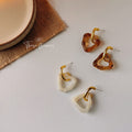 Gold Matte Acrylic Triangle Drop Earrings White Amber Resin view 1