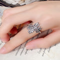 Silver Tone Layered Leaf Cluster Crystal Ring Jewelry view 4