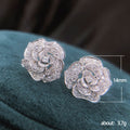 Sculpted Rose Pave Stud Earrings In Polished Silver Tone view 4