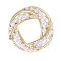 Interlocking Double Ring Pearl Brooch in Polished Gold Tone view 1