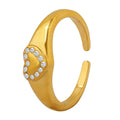 Open Heart Signet Ring With Pave Crystals Gold Steel view 5
