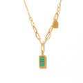 Malachite Rectangle Pendant Necklace Paperclip Link Chain view 5