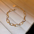 Gold Tone Elongated Link Bracelet With Clear Crystal Connectors view 4