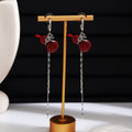 Red Gourd Bow Silver Chain Extra Long Hook Earrings view 1