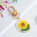 Gold Tone Pressed Flower Resin Clip Keychains in Four Shapes view 3