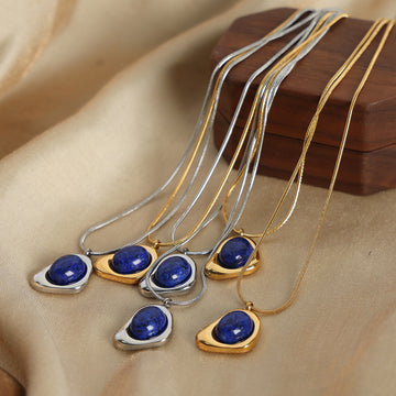 Blue Stone Irregular Frame Pendant Necklace Stud Earrings
