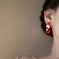 Red Double Happiness Floral Stud Earrings Statement Pair view 3