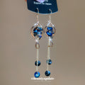 Blue Crystal Twisted Loop Dangle Hook Earrings with Polished Metal Details view 1