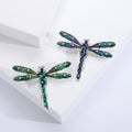 Long Tail Dragonfly Brooch in Blue or Green Enamel Crystals view 2