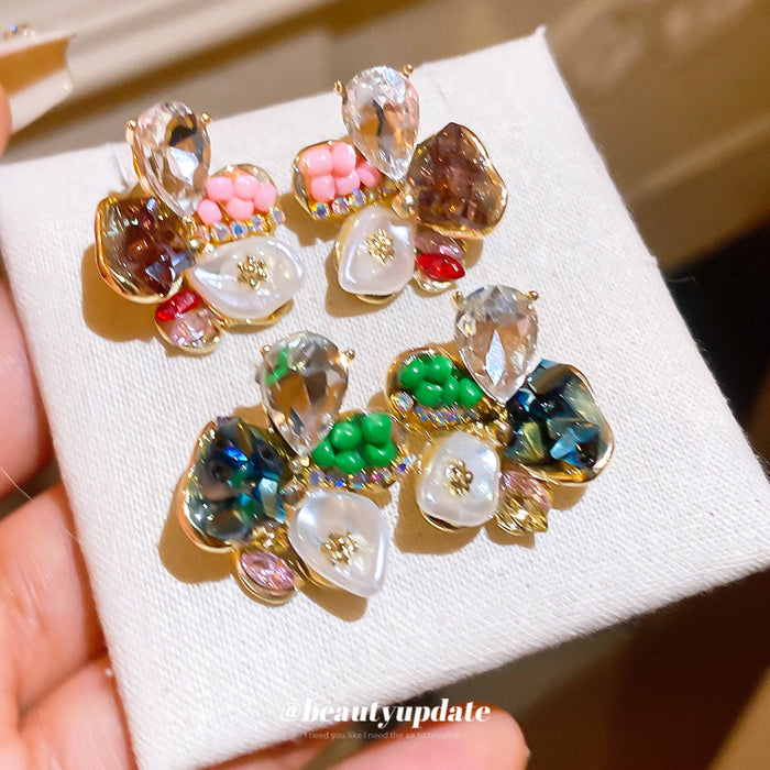 Multicolor Crystal Flower Cluster Stud Earrings in Two Palettes