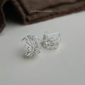 Silver Tone Lace Filigree Open Hoop Stud Earrings Crystals view 3