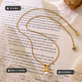 Gold Teardrop Cap Faux Pearl Pendant Necklace Chain view 2
