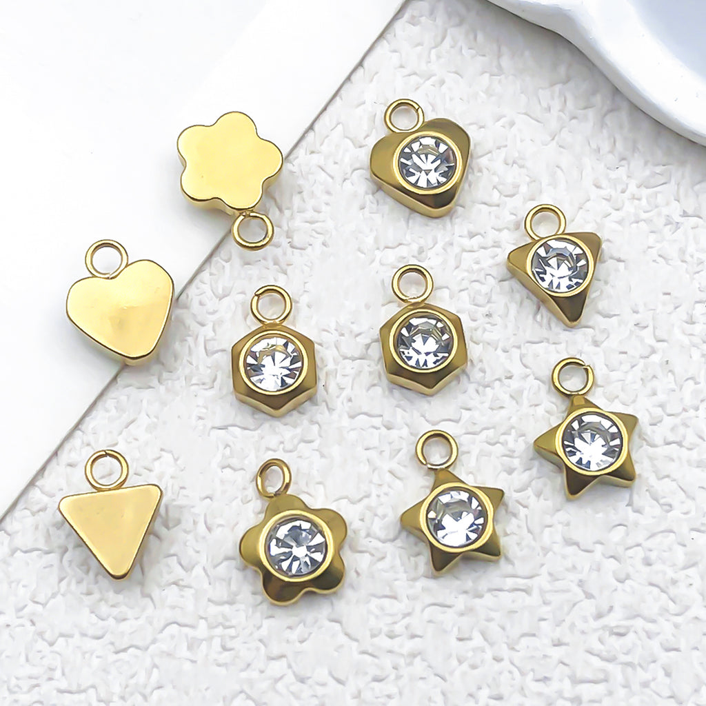 Stainless Steel Round Zircon Heart Star Plum Blossom Charm Pendant for DIY Jewelry