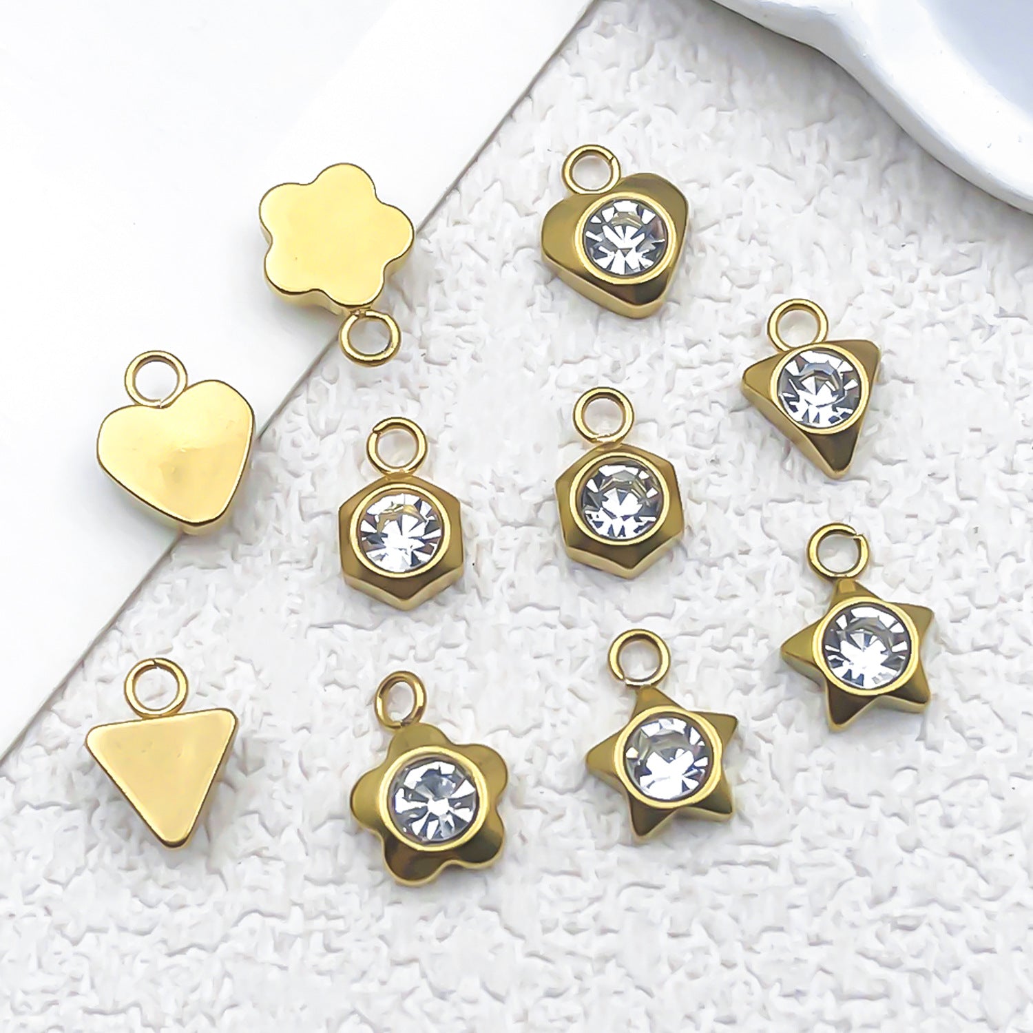 Stainless Steel Round Zircon Heart Star Plum Blossom Charm Pendant for DIY Jewelry