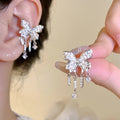 Silver Tone Crystal Butterfly Tassel Fashion Ear Cuffs view 1