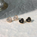 Black Shell Heart Stud Earrings Gold Beaded Rim Center Stone view 2