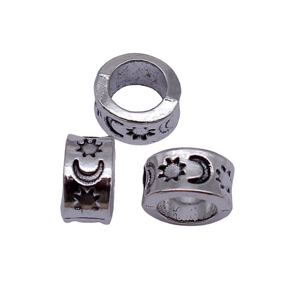 8.9x8x5.2mm 0.84g Antique Silver Zinc Alloy Sun Moon Pattern Large Hole Spacer Beads for DIY Bracelets