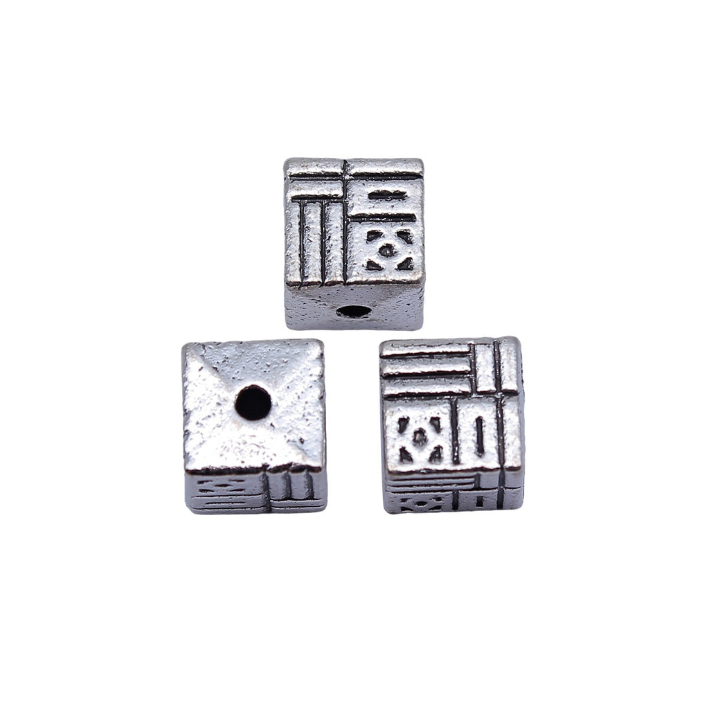 9.4x9x9mm 4.4g Antique Silver Zinc Alloy Square Fu Character Small Hole Spacer Beads for DIY Jewelry Making