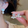 Blue Crystal Star and Pearl Stud Earrings in Two Designs view 2