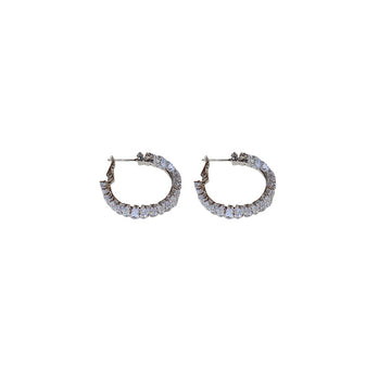 Square Crystal Hoop Stud Earrings in Two Metal Tones