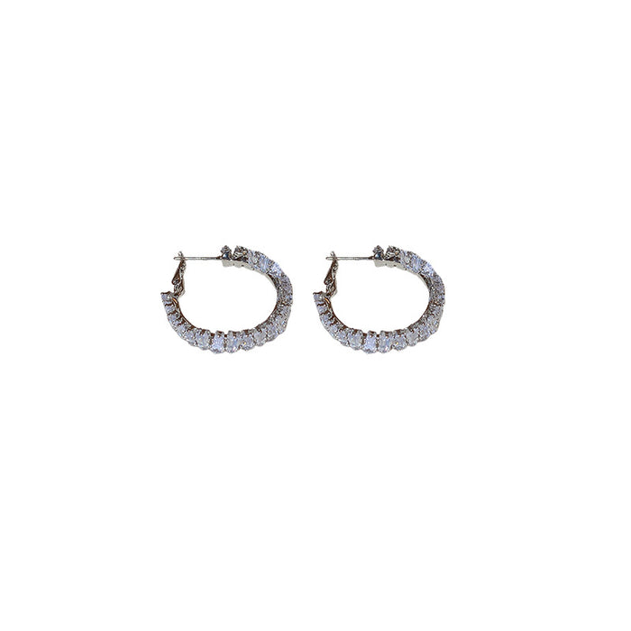 Square Crystal Hoop Stud Earrings in Two Metal Tones