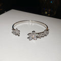 Silver Pavé Zircon Flower Open Cuff Bracelet and Rings Trio view 7