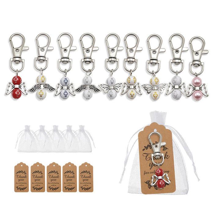 Beaded Guardian Angel Keychain Silver Clasp Nine Styles