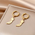 Stainless Steel Dragonfly Star Bow and Feather Huggie Earrings view 7