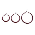 Glossy Burgundy Round Hoop Earrings In Three Graduated Sizes view 5
