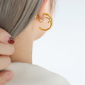 Double Layer C-Shape Geometric Clip-On Earrings Gold Steel view 7