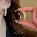 Square Crystal Hoop Stud Earrings in Two Metal Tones view 4