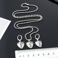 Silver Tone Cracked Heart Pendant Necklace and Huggie Earrings view 4